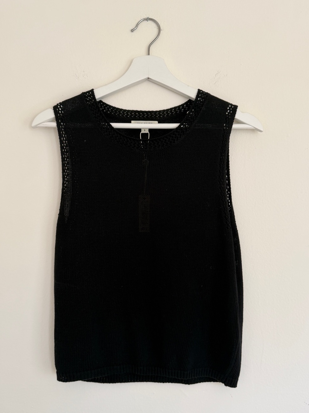 MAX STUDIO *NWT* Black Sleeveless Knit Sweater Tank Open Stitch Trim - S